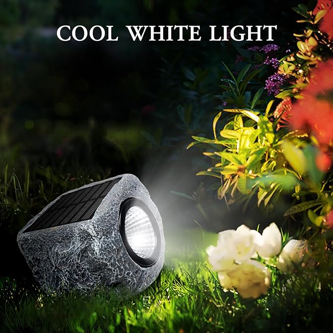 Solar Rock Lights Outdoor 2 Pack Bright Solar Spotlights Outdoor Waterproof Wireless LED Rock Lights Auto On/Off Landscape Spotlights Walkway Solar Lights for Outside Yard Patio Pathway Flowerbed