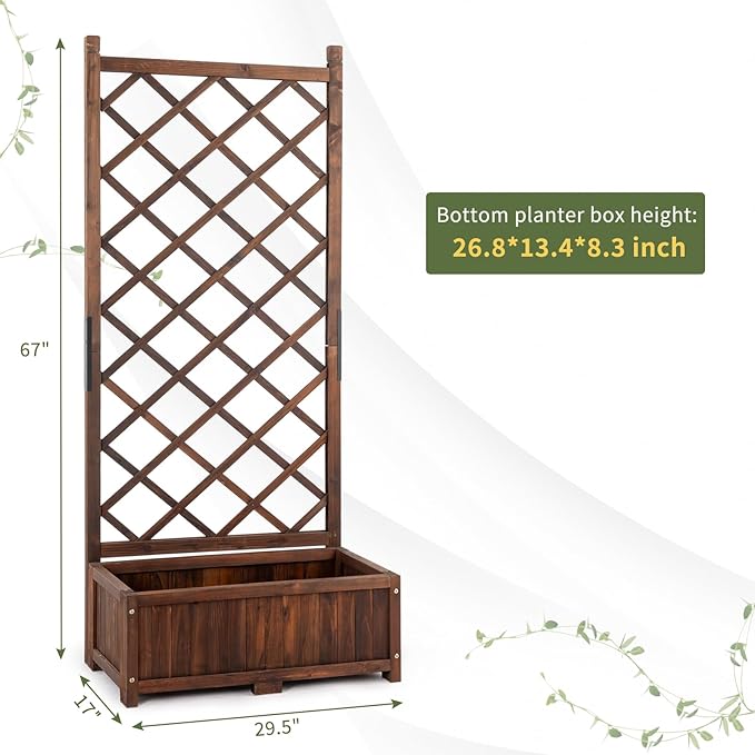 Garden Bed with Trellis Indoor &amp Outdoor Planter Raised Bed with Drainage Holes Wooden Planter Box for Garden Patio Balcony Freestanding Planter Container for Vine Climbing Plants Flowers -Fir