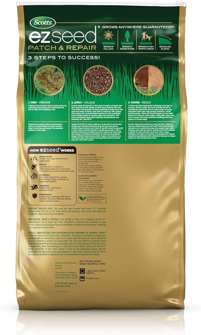Scotts EZ Seed Patch &amp Repair Sun and Shade Mulch Grass Seed Fertilizer Combination for Bare Spots and Repair 10 lb 2 pk