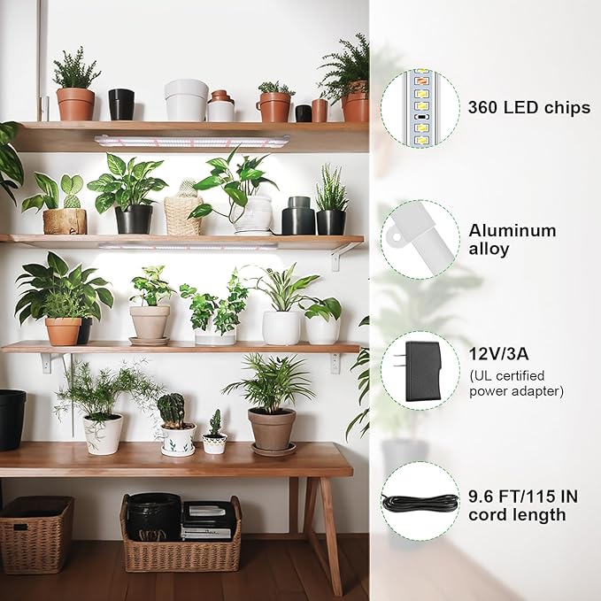 Wiaxulay Grow Light 360 LEDs Full Spectrum Plant Light for Indoor Plants 6 Bars/16 in Grow Light Strip with Auto Timer 6/12/16 Hrs 3 Switch Modes 5 Dimmable Levels for Green House Hydroponics