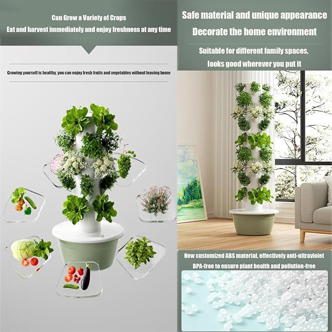 Hydroponics Growing Tower Indoor Plants Growing Soilless Cultivation Fruits Vegetables Vertical Planter Tower Garden KitAuto Water Circulate green-7layers+plantlight