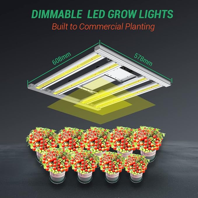 4x4ft Full Spectrum Grow Light GP-4800 LED Grow Lights with Upgraded 2016pcs Diodes Foldable Dimmable IR UV Plant Light Daisy Chain 2.9μmol/J Commercial Grow Lights for Indoor Plants Veg Bloom