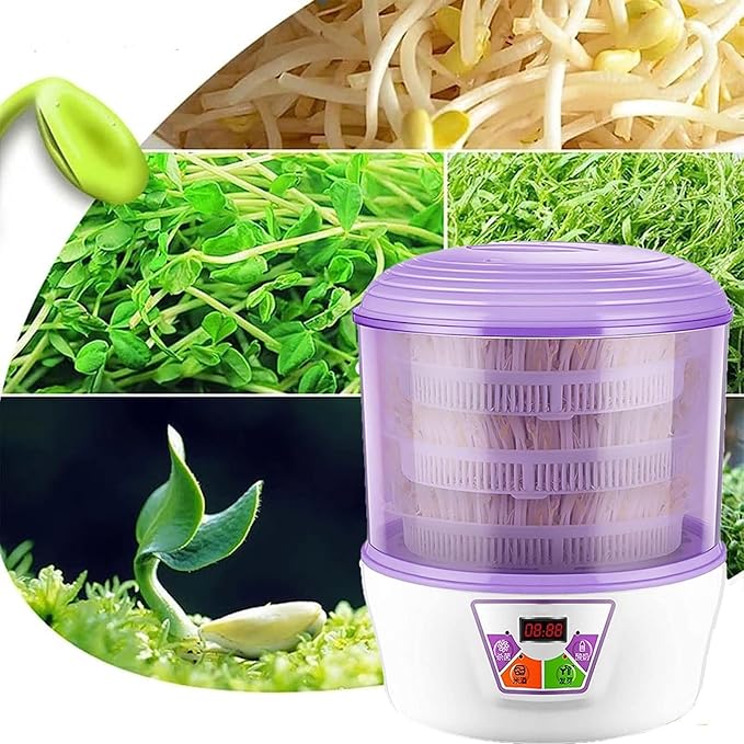 Home Bean Sprouts Machine 2 Layers Automatic Beansprout Growing Kit 360° Watering Intelligent Constant Temperature for Mung Bean Radish Wheatgrass
