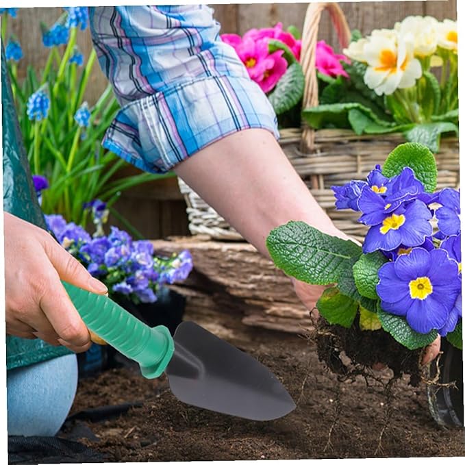 HEMOTON Garden Tool Set with Stainless Steel Shovel Rake Pruner 5pcs Portable Hand Tools for Outdoor Planting and Flower Gardening with Carry Case