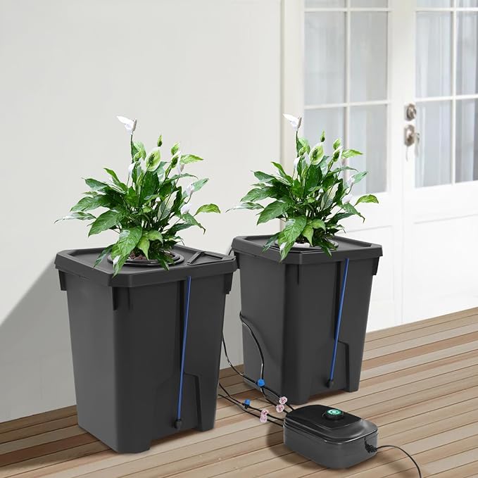 Hydroponics Growing System with Top Drip Kit 7 Gallon Deep Water Culture Bucket System with Air Pump&ampHose Recirculating Drip Garden System (2pcs)