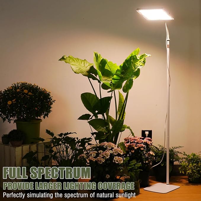 LED Grow Lights for Indoor Plants with Stand for Floor and Tabletop  Full Spectrum plant lights for indoor growing with Timer 4H/8H/12H Plant light with 3 Lighting Mode &amp 10 Dimmable Brightness.