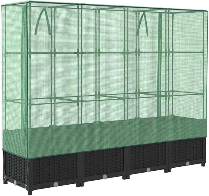 vidaXL Raised Bed with Greenhouse Cover 63 x 15.7 x 54.3 in Adjustable Rattan Look Planter Box for Herbs Veggies and Flowers Indoor Outdoor Garden Beds Flower Vegetable
