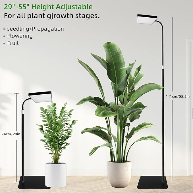 Grow Lights for Indoor Plants LED Full Spectrum Plant Grow Light with Stand Adjustable Height Growing Lamp with Remote Control 4/8/12H Timer 10 Dimmable Brightness 47inch