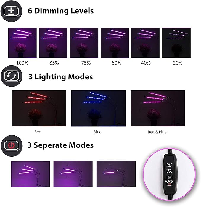 Silver Three-Head Clip-Type Plant Light Full-Spectrum Plant Growth Light can be timed dimming and Long Fill Light