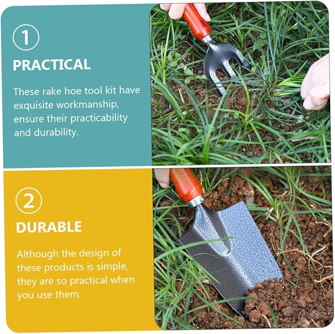 DOITOOL Multipurpose Garden Tool with Shovel Hoe and Rake for Flower and Vegetable Planting Outdoor Gardening Tools for Easy Digging and Soil Cultivation