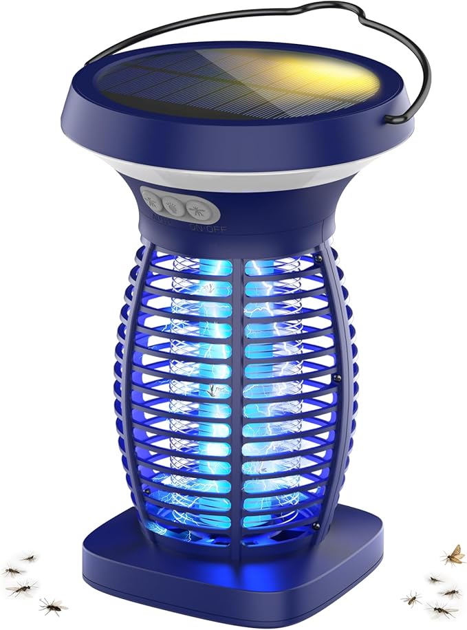 Solar Bug Zapper Outdoor Mosquito Zapper Outdoor Waterproof Electric Fly Zapper Rechargeable Mosquito Killer with Solar Panel 4200V Fly Trap Indoor for Home Backyard Patio Garden Camping