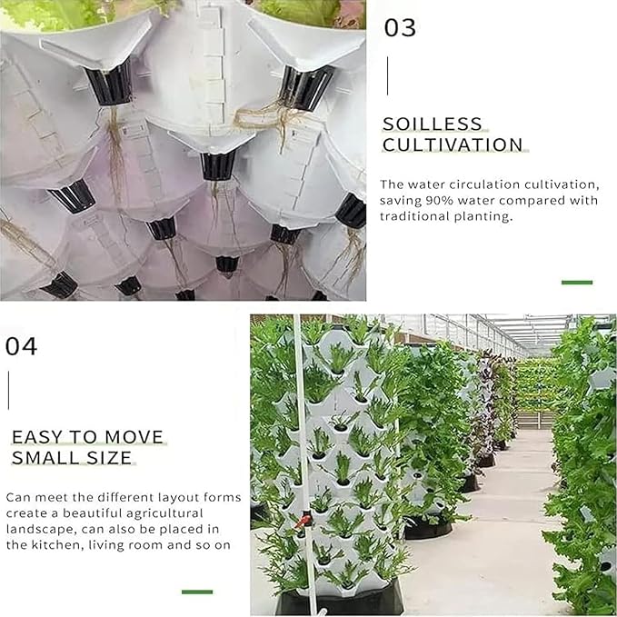 Growing System Vertical Tower Hydroponics Tower Kit Freestanding Vertical Growing Aeroponic Garden for Planting Herbs and Vegetables with Hydrating Pump Seeding Bed and Net PotsWhite-80Pots
