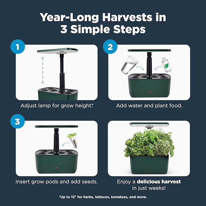 AeroGarden Harvest Lite in Green Soil-Free Indoor Hydroponic Garden with LED Grow Light for Year-Round Gardening of up to 6 Herbs and Vegetables