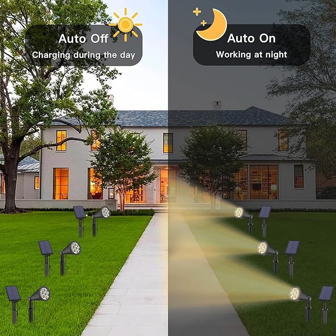 MEIHONG Solar Spot Lights Warm White Lights with Separate Panel Solar Tree Light Waterproof Outdoor Landscape Lights Dusk to Dawn for Garden Walkway(2 Pack)