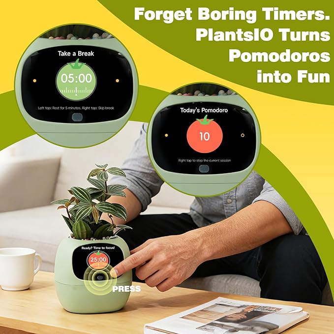 Smart Planter with App Control Self-Watering AI Plant Pot with LCD Display Interactive Desk Plant Companion for 100+ Plants Smart Indoor Planter with Pomodoro Timer80ml ReservoirCalendar-Green