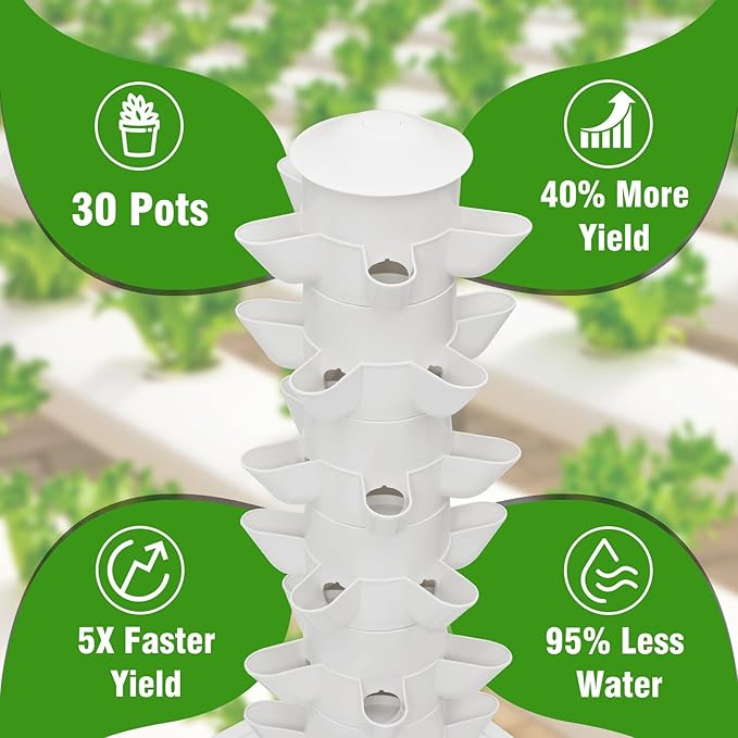 Hydroponics Growing 30 Pods Hydroponics Tower Aeroponics Grow Kit Aquaponics Planting with Hydrating Pump Adapter Net Pots Timer for