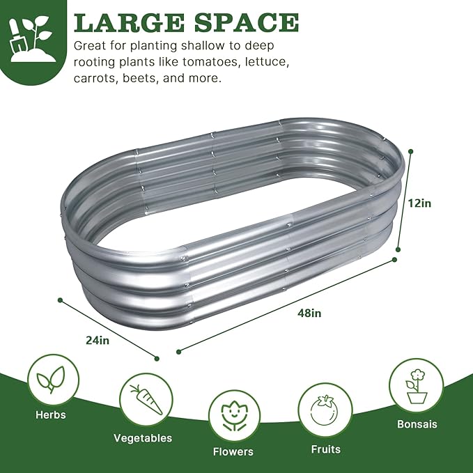 4x2x1ft Galvanized Raised Garden Bed Outdoor 12 Tall Metal Raised Beds for Gardening Planter Boxes for Plants Vegetables Flowers Herbs &amp Tomato Bottomless Elevated Garden Beds Kit Silver