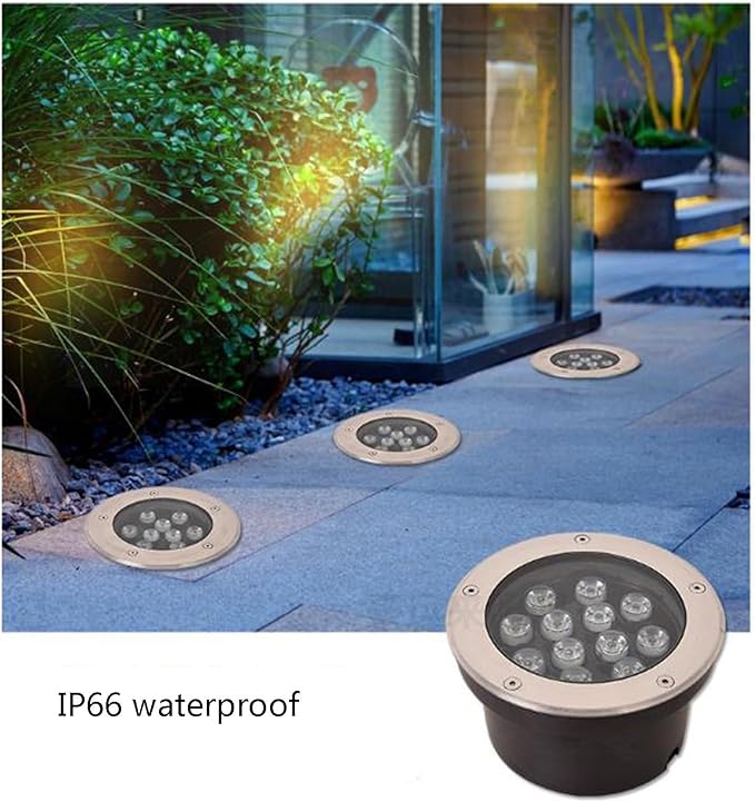 Outdoor Recessed Underground Light - Ground Landscape Lights Round Garden LED Underground Light IP66 Waterproof AC85-265V LED Recessed Ground Spotlights for Deck Driveway Patio Pathway (Yellow 18W