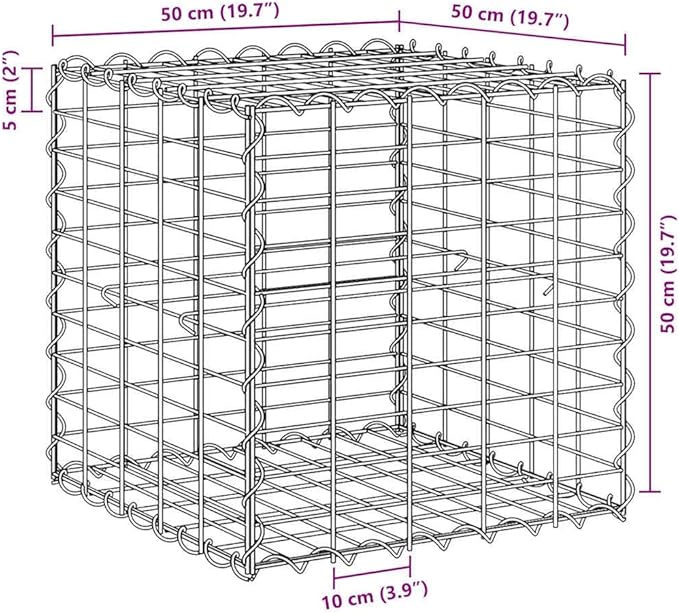 Gabion Raised Bed Silver Steel Wire 19.7 x 19.7 x 19.7 in Durable Gardening Pots &amp Planters 145650