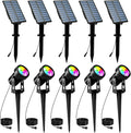 T-SUNUS Halloween Color Changing Solar Landscape Spotlights 5 Pack IP65 Waterproof Christmas Lights 9.8ft Cable Outdoor RGB Spot Light Separated Panel for Flag Tree Yard Garden Driveway Walkway Pond