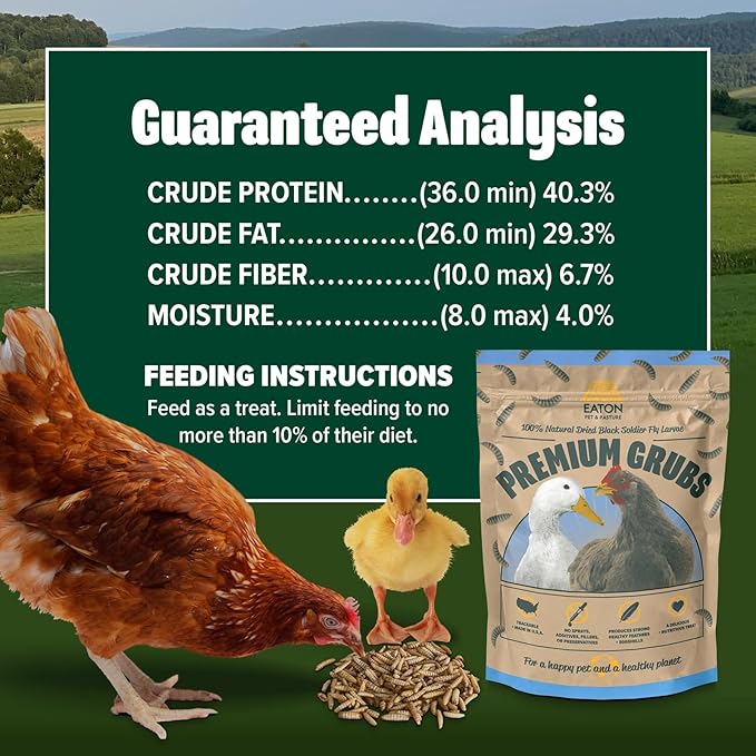 Eaton Pet and Pasture Premium Grubs USA Grown Dried Black Soldier Fly Larvae High Calcium Treat for Chickens Ducks Wild Birds (1 LB) (Pack of 2)