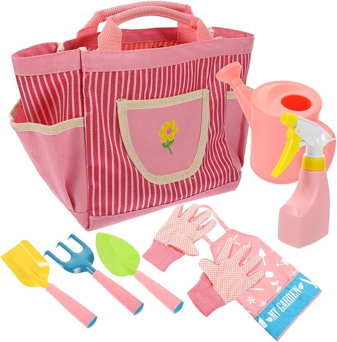 1set Boys and Girls Gardening Tools Set Garden Tool Kit Watering Can Gloves Rake Shovel and Apron for Boys and Girls for and Learning