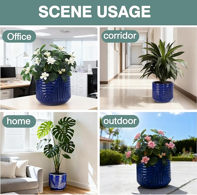 16 Dia Round for Indoor Plants Large Outdoor with Drainage Holes Ceramic Plant Pots Indoor Outdoor for Home Garden Patio Dark Blue