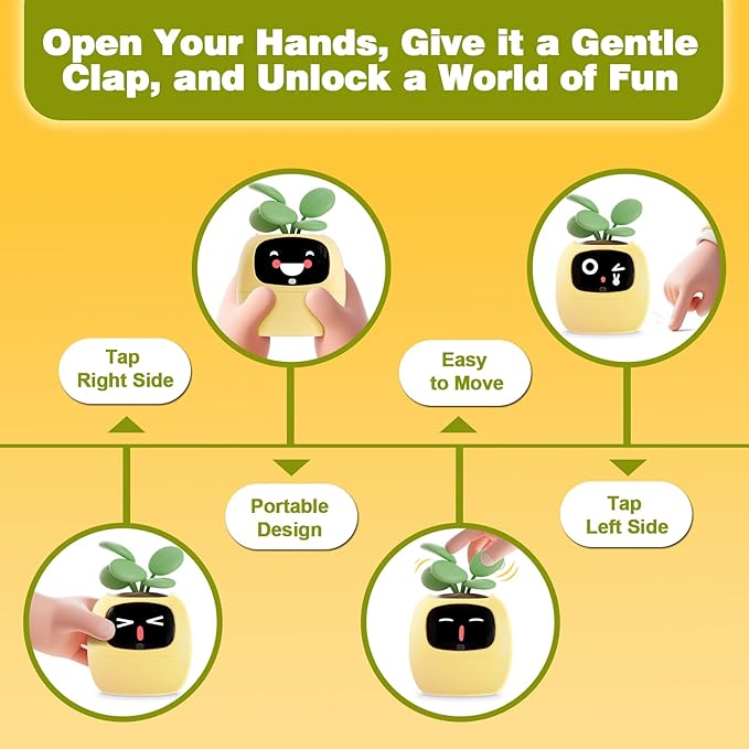 Smart Planter with App Control Self-Watering AI Plant Pot with LCD Display Interactive Desk Plant Companion for 100+ Plants Smart Indoor Planter with Pomodoro Timer80ml ReservoirCalendar-Yellow