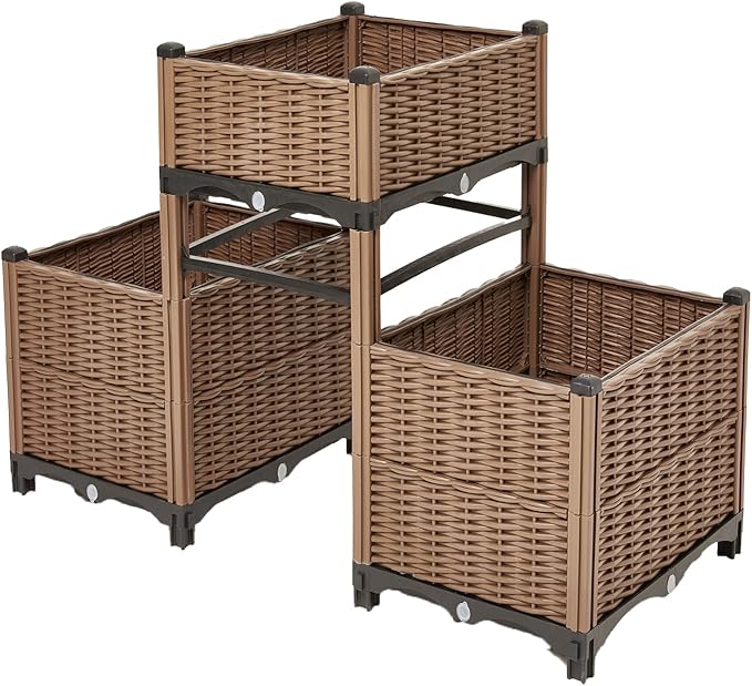 3PCS Raised Garden Beds Outdoor with Legs Planter Box 47x20x21in Reinforced Support Rods Drainage Grid Multi-Combination Options for Vegetables Flowers Herbs Ideal for Balcony Patio Gardening