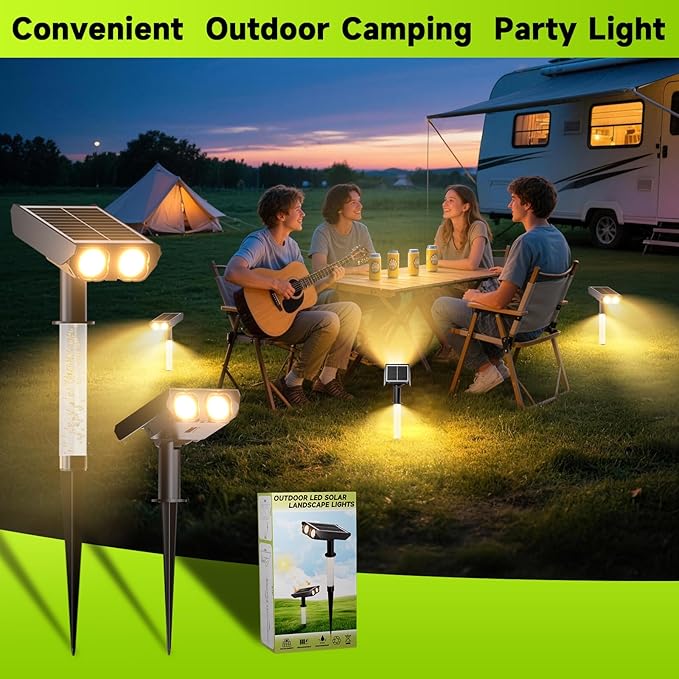Solar Spotlights Outdoor Waterproof- 2 IN 1 Solar Spot Lights Outdoor with 2 Lighting Modes &amp PC Light Guide Column for Garden Yard Pathway | Warm Yellow 3000k Spotlights | IP65 Waterproof | 12 Pa