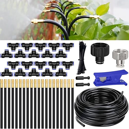 65.6FT/20M Drip Irrigation System 360° Bendable Irrigation System for Garden Garden Watering System with Quick Connector and Adjustable Nozzles Drip Irrigation Kit for Greenhouse Yard Plants