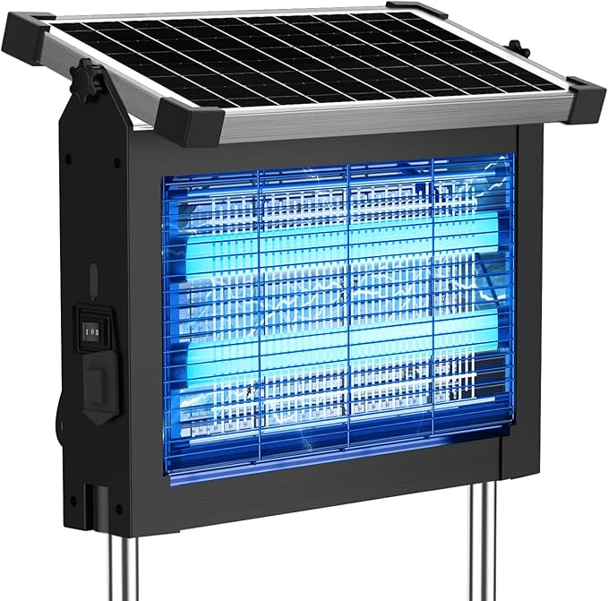 Solar Bug Zapper Outdoor 4500V Mosquito Zapper Waterproof with Panel Sensor Electric Fly Zapper Rechargeable Mosquito Killer with 10FT Extension Cord Fly Trap Ideal for Patio Backyard Camping