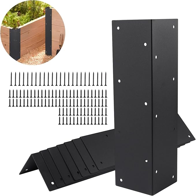 Set of 8 Raised Garden Bed Corner Brackets with Wood Screws for 20-24 Bed Heavy Duty Corner Brace Metal Brackets for Wood L Bracket Metal Connectors for Vegetable Planter Garden (8 Pack)
