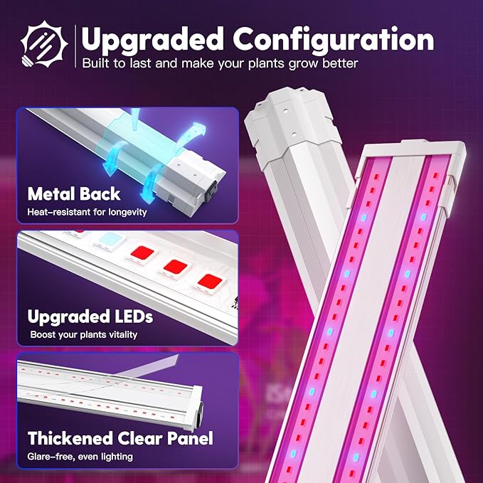 FREELICHT 1 Pack 4ft LED Grow Light 60W (350W Equivalent) Red Blue (660nm+460nm) Full Spectrum Grow Lights for Indoor Plants Hanging Plug in Grow Lamp for Hydroponic Greenhouse Plants Seedling Veg