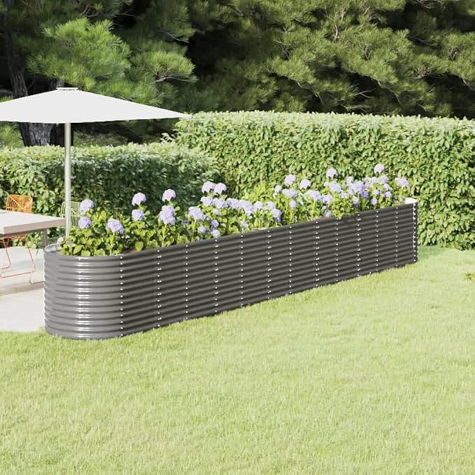 Patio Raised Bed Powder-Coated Steel 201.6x31.5x26.8 GrayWeight:70.24lbs318974