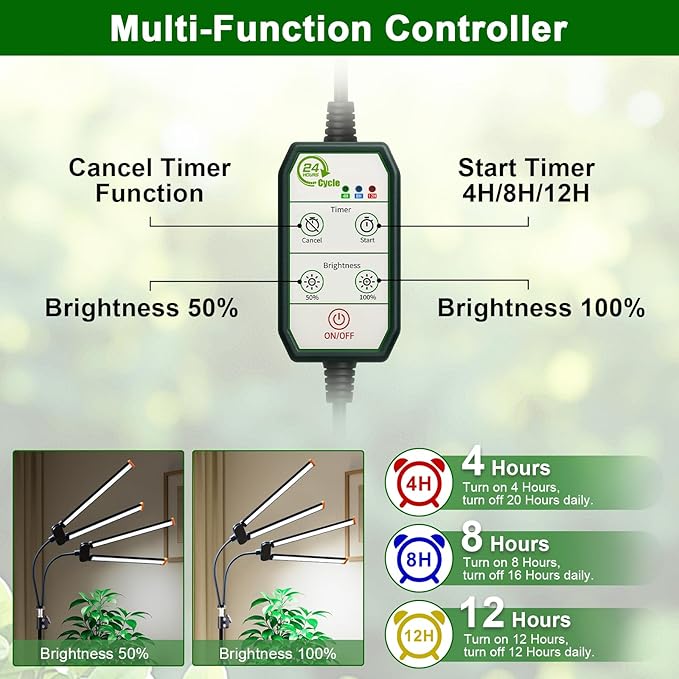YEOLEH Floor Lamp Grow Light for Large Tall Plants Indoor 6000K White Full Spectrum Plant Growing Light with Red Blue LED Foldable Light Strip Dimmable &amp Timer Function Height 17-62‘’