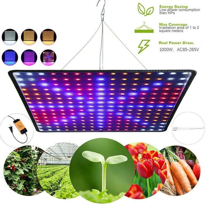 LED Grow Light 1000W 225 LED Ultra Thin Light Weight Easy to Install Red Light