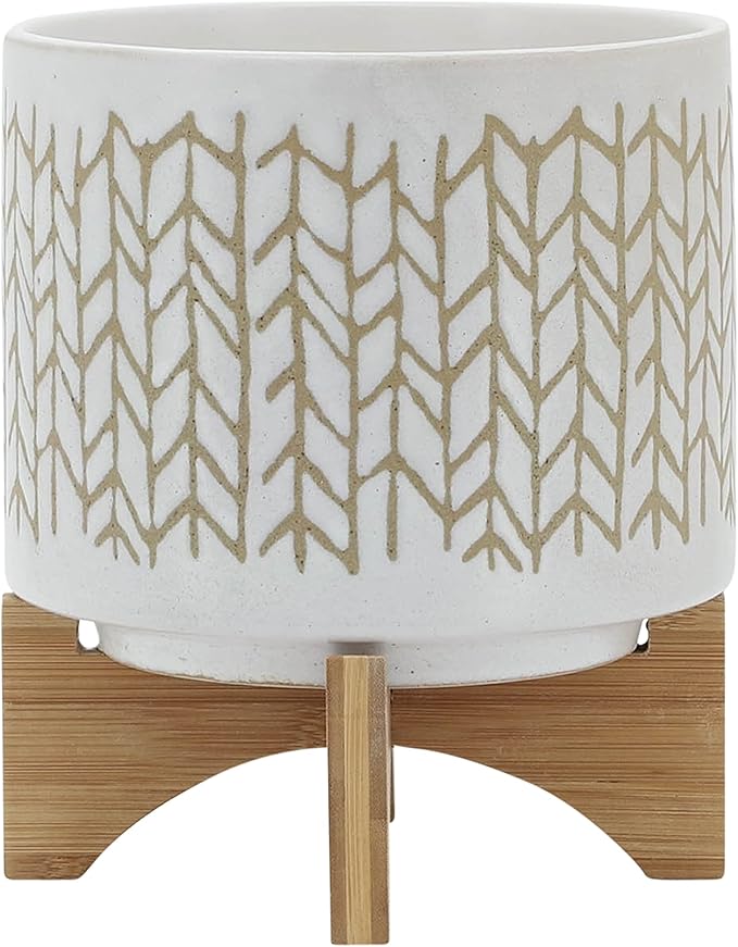 8 Planter W Wood Stand Beige