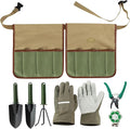 Garden Tool Set 8 Pcs Stainless Steel Heavy Duty Metal Gardener Gardening Hand Tool Set with Belt Bag Includes 8 Small Pockets Outdoor Heavy Duty Gardening Work Set with Ergonomic Handle
