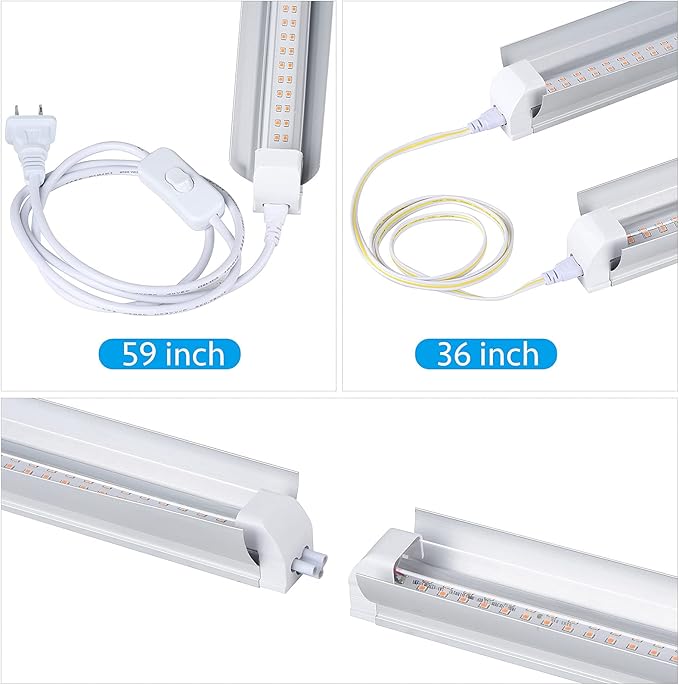 Grow Light 2ft T8100W(4 x 25W 600W Equivalent) Super Bright Full Spectrum Sunlight Plant Light LED Grow Light Strips Grow Lights for Indoor PlantsGreenhouse4-Pack