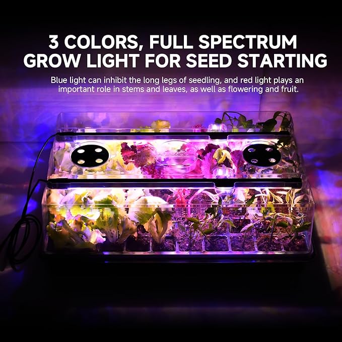Large Seed Starter Tray with Grow Light and Thermostat Controller Heat Mat 10x 20.75 Heat Mats for Plant Growing68-113°F AdjustableColor Change Grow LightsGermination Trays Kits