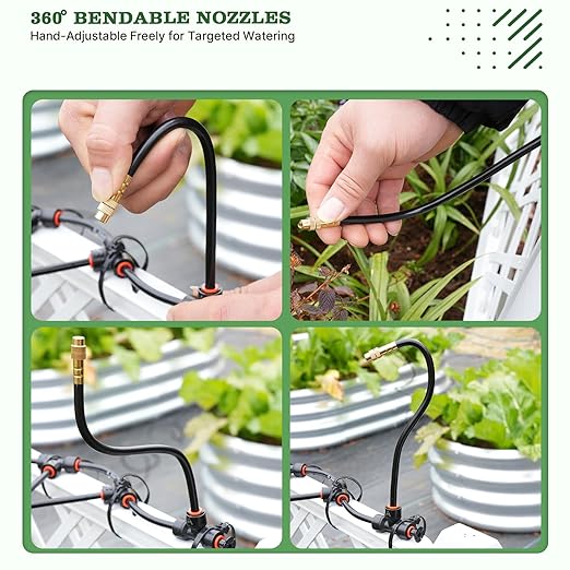 A ANLEOLIFE 50FT Drip Irrigation Kit for Patio Potted Plants 360° Bendable Copper Nozzles Quick-Connect 1/4 Tubing for Container Gardens Micro Drip with Adjustable Water Flow (Timer Not Included)