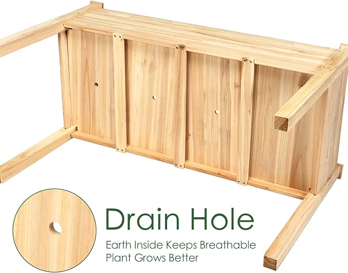 Giantex Raised Garden Bed Kit Elevated Planter Box for Vegetables Fruits Herb Grow Heavy Duty Natural Cedar Wood Frame Gardening Planting Bed for Deck Patio Yard 49.5X23.5X30.0