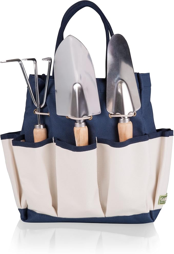 Picnic TIME Disney Mickey Mouse Garden Tote with Tool Set Durable Garden Tool Organizer Bag with 3 Hand Tools and Exterior Pockets Giftable Gardening Essential (Navy Blue with Beige Accents)