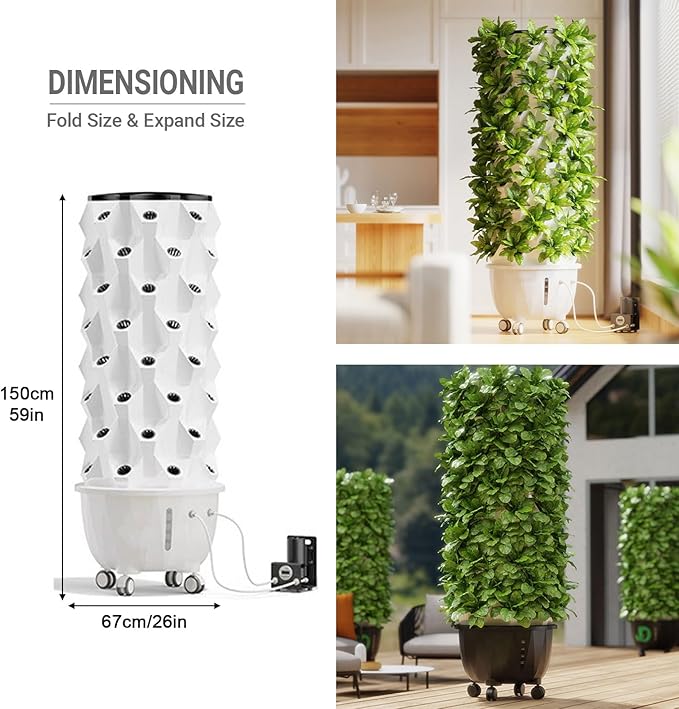 Hydroponics Growing System Aeroponic Tower Garden System Vertical Hydroponic Garden Tower for Gardening Lover for Herbs Fruits and Vegetable(150cm/59in)