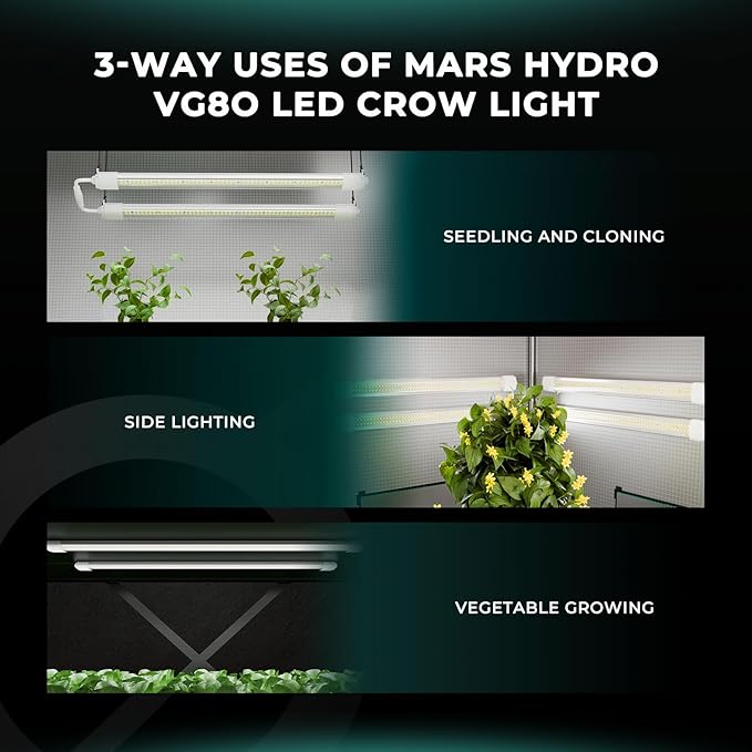MARS HYDRO VG80 Plant Grow Light4ft 5000K Full Spectrum LED Grow Lights for Indoor Plants 2x4 Coverage IP65 Waterproof Linkable Under Canopy Plant Light Strip for Seedling Veg Flower2-Pack(2x40W)