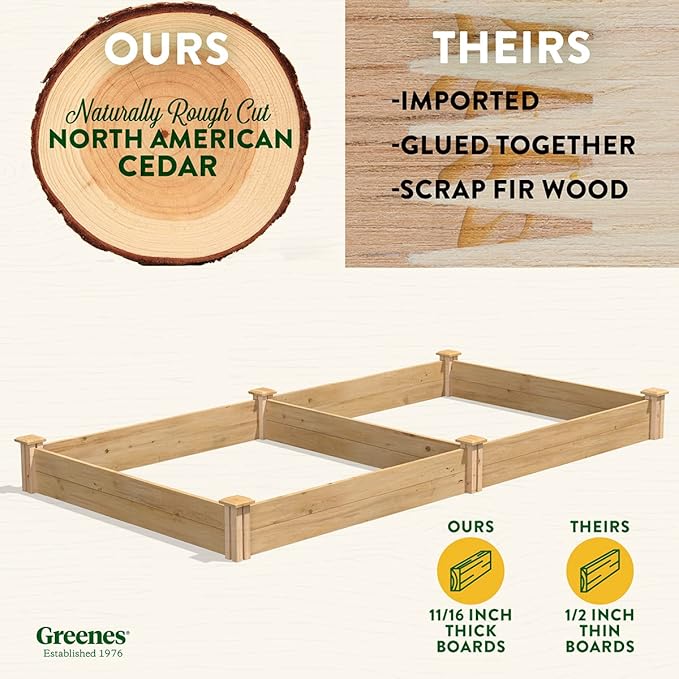 Greenes Fence Premium Cedar Raised Garden Bed 4' x 8' x 7 (3/4 Thick) (2-Pack) - Made in USA with North American Cedar