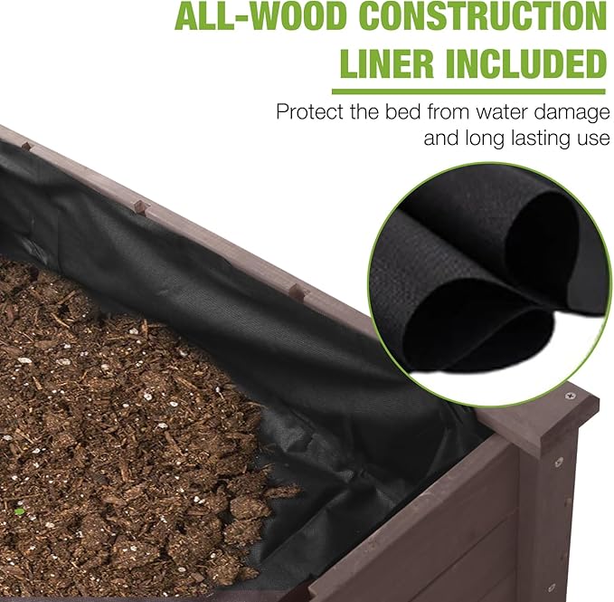 GUTINNEEN Raised Garden Bed 52.7x22x30in Outdoor Gardening Elevated Wood Plant Boxes Liner Included