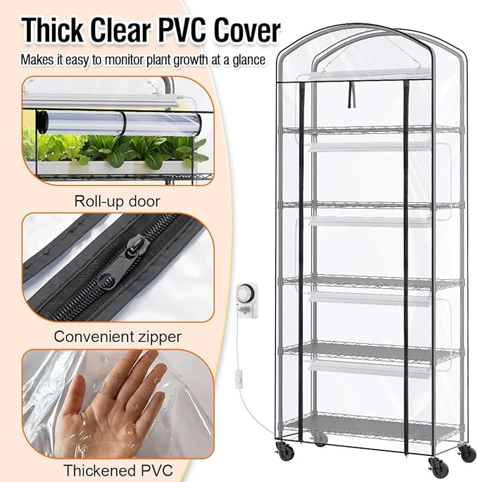 Small Indoor Greenhouse with Grow Light &amp PVC Cover Portable Mini Greenhouse Tent Shelves Adjustable 5 Tier Metal Plant Stand with Grow Light for Indoor Plants Seed Starting 29.5x13.7x71