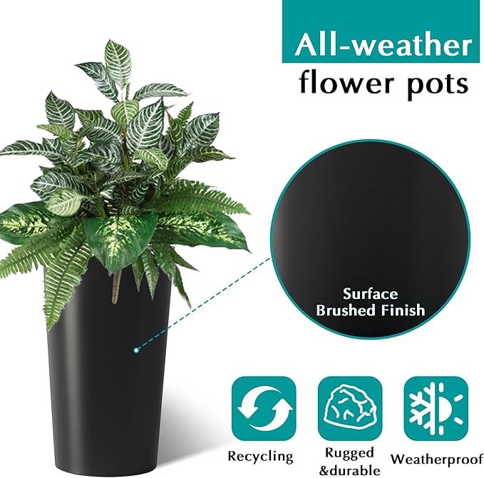 2 Pack Tall 21.7 in for Outdoor Plants Tall Square Planter Box Indoor Outdoor Porch Patio Flower Pot Big Tapered Matte Tree Flower Pot for Garden (Black)